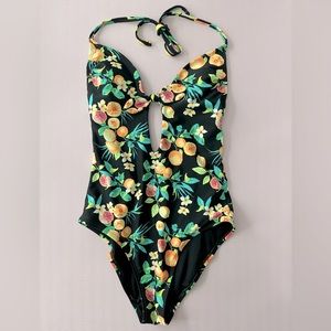 orange pattern one piece swimsuit